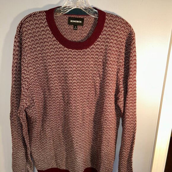 Bonobos Wool Blend Crew Neck Sweater, Burgundy, Geometric Design, Men's Medium - Picture 3 of 4